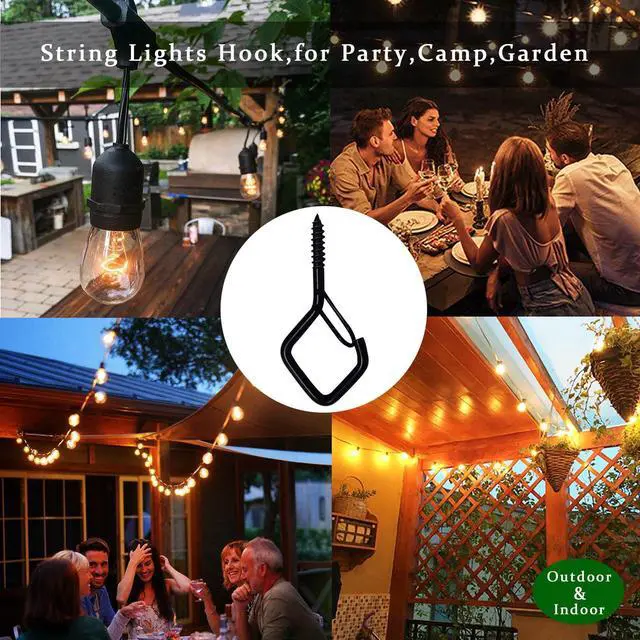 Alt view image 5 of 7 - 20 PCS Q-Hanger Hooks for String Lights, Ceiling Hooks for Hanging Plants, Wind Chimes, Bird Feeders, Lanterns, Christmas Decorations (Square Hanger) Black