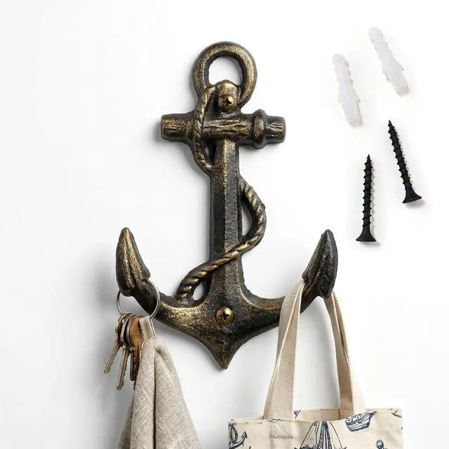 Main image of Nautical Anchor Hooks Antique Bronze Cast Iron Decorative Wall Hook, Treasures of The Caribbean Islands 1 Pack