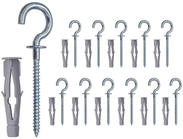 Main image of #10 x 3-1/4" Screw-in Cup Hooks with Wall Anchors, Heavy Duty Metal Hooks for Drywall, Concrete, Brick & Wood, 12-Pack YJT4081