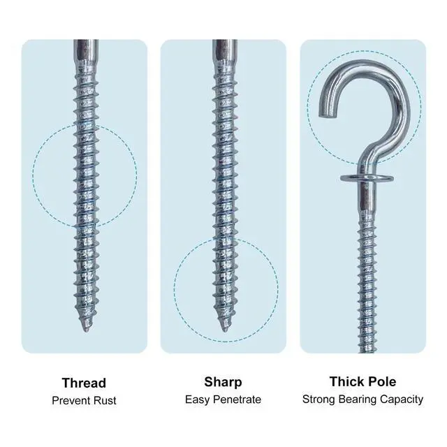 Alt view image 5 of 7 - #10 x 3-1/4" Screw-in Cup Hooks with Wall Anchors, Heavy Duty Metal Hooks for Drywall, Concrete, Brick & Wood, 12-Pack YJT4081