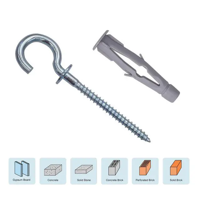 Alt view image 6 of 7 - #10 x 3-1/4" Screw-in Cup Hooks with Wall Anchors, Heavy Duty Metal Hooks for Drywall, Concrete, Brick & Wood, 12-Pack YJT4081