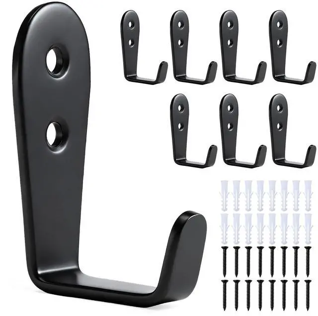 Main image of Stainless Steel Hooks for Hanging, Heavy Duty Hook, Wall Hooks Key Holder Wall Mount Hanger Coat Hook Garage Storage Screw Utility Hooks, 8 Pack (Black)