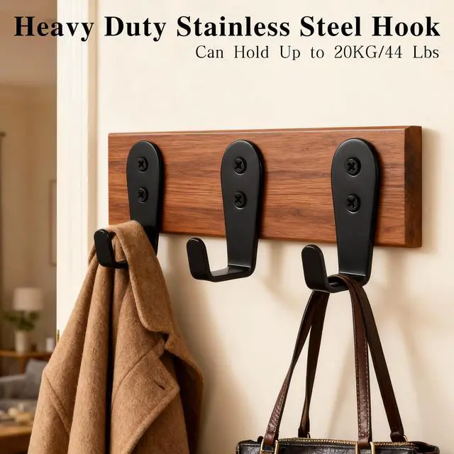 Alt view image 6 of 7 - Stainless Steel Hooks for Hanging, Heavy Duty Hook, Wall Hooks Key Holder Wall Mount Hanger Coat Hook Garage Storage Screw Utility Hooks, 8 Pack (Black)