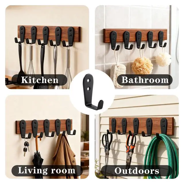 Alt view image 7 of 7 - Stainless Steel Hooks for Hanging, Heavy Duty Hook, Wall Hooks Key Holder Wall Mount Hanger Coat Hook Garage Storage Screw Utility Hooks, 8 Pack (Black)