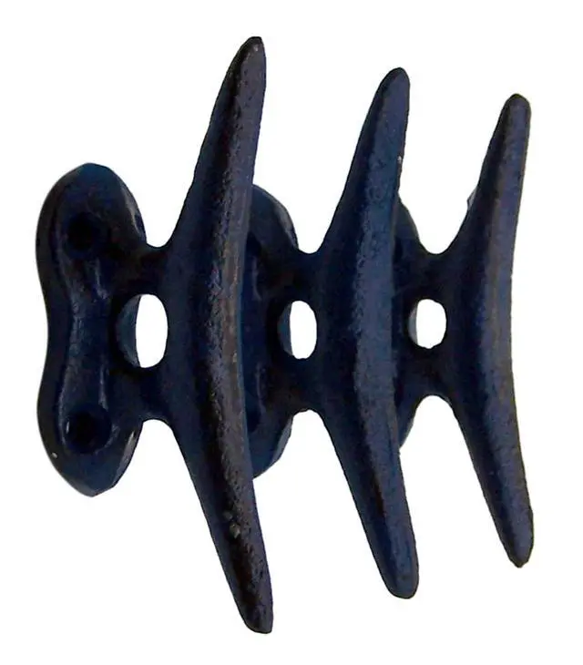 Alt view image 3 of 5 - Nautical Blue Cast Iron Boat Cleat Wall Hooks, 3.5 Inches, Set of 3