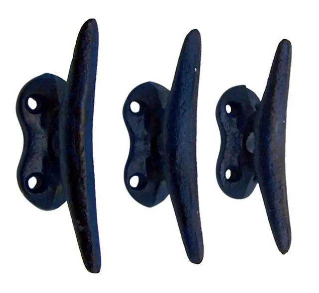 Alt view image 2 of 5 - Nautical Blue Cast Iron Boat Cleat Wall Hooks, 3.5 Inches, Set of 3