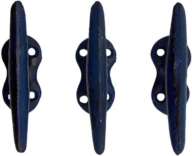 Main image of Nautical Blue Cast Iron Boat Cleat Wall Hooks, 3.5 Inches, Set of 3