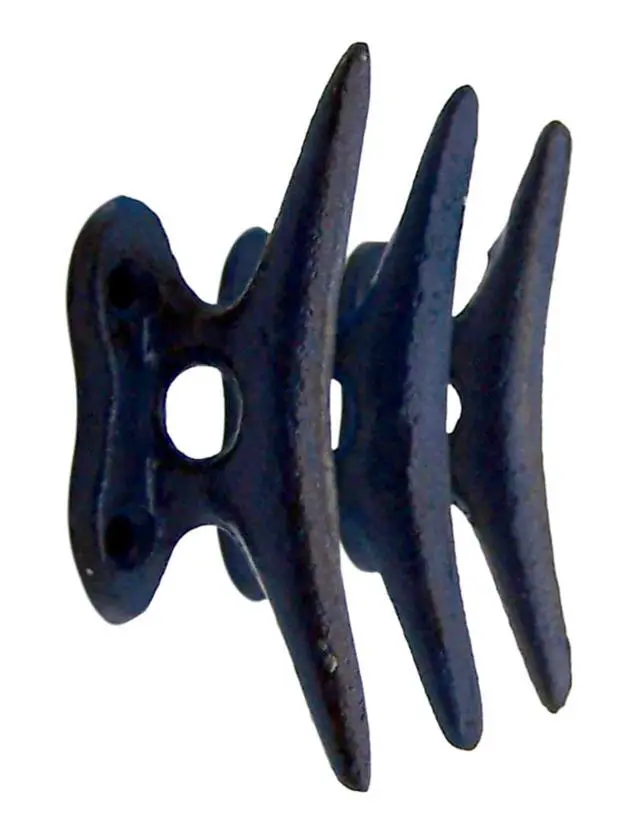 Alt view image 4 of 5 - Nautical Blue Cast Iron Boat Cleat Wall Hooks, 3.5 Inches, Set of 3