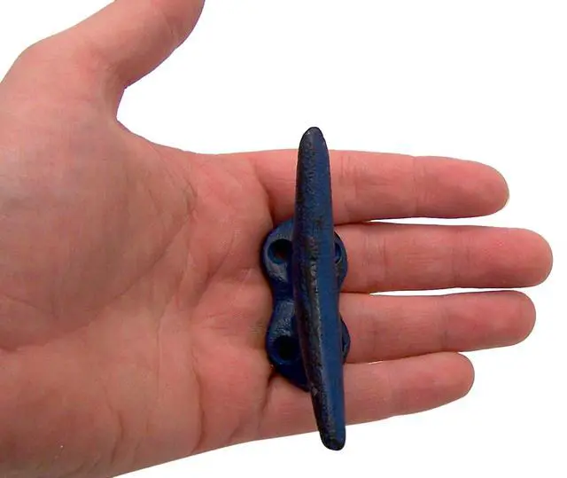 Alt view image 5 of 5 - Nautical Blue Cast Iron Boat Cleat Wall Hooks, 3.5 Inches, Set of 3