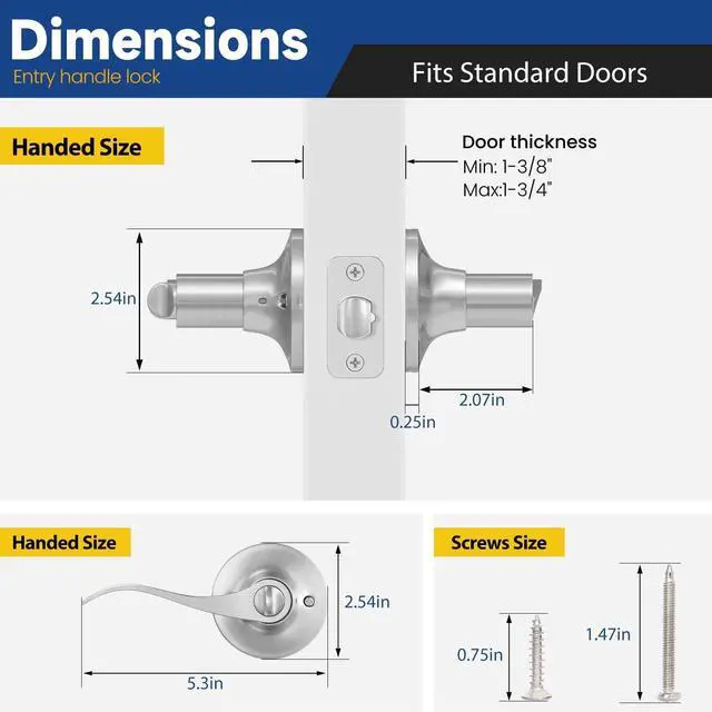 Alt view image 2 of 7 - Keyed Entry Door Lever, Door Handle with Lock and Key, Exterior Interior Door Handle for Bedroom, Wave Style Lever Satin Nickel, Reversible for Left/Right