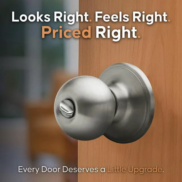 Alt view image 2 of 7 - Privacy Interior Door Knob ANSI Grade-3 Certified, Modern Heavy Duty Handle, Easy Install and Reversible for Bedroom, Bathroom & Closets Satin Stainless (1 Pack)