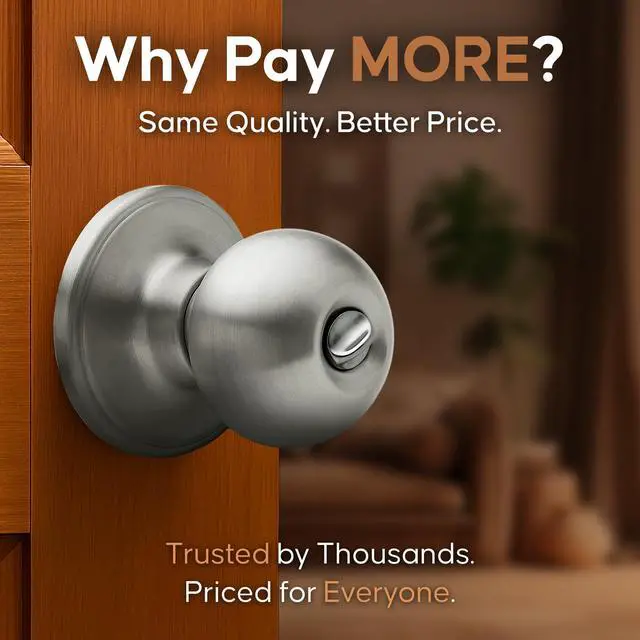 Alt view image 6 of 7 - Privacy Interior Door Knob ANSI Grade-3 Certified, Modern Heavy Duty Handle, Easy Install and Reversible for Bedroom, Bathroom & Closets Satin Stainless (1 Pack)