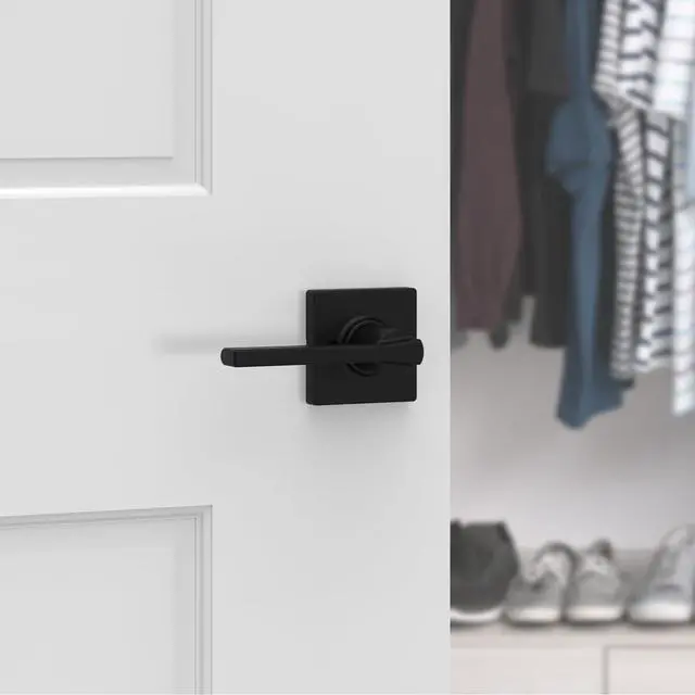 Alt view image 2 of 7 - Casey Dummy Door Handle, Single Sided Lever for Closets, French Double Doors, and Pantry, Matte Black Non-Turning Reversible Interior Push/Pull Lever, with Microban Protection (1 count)