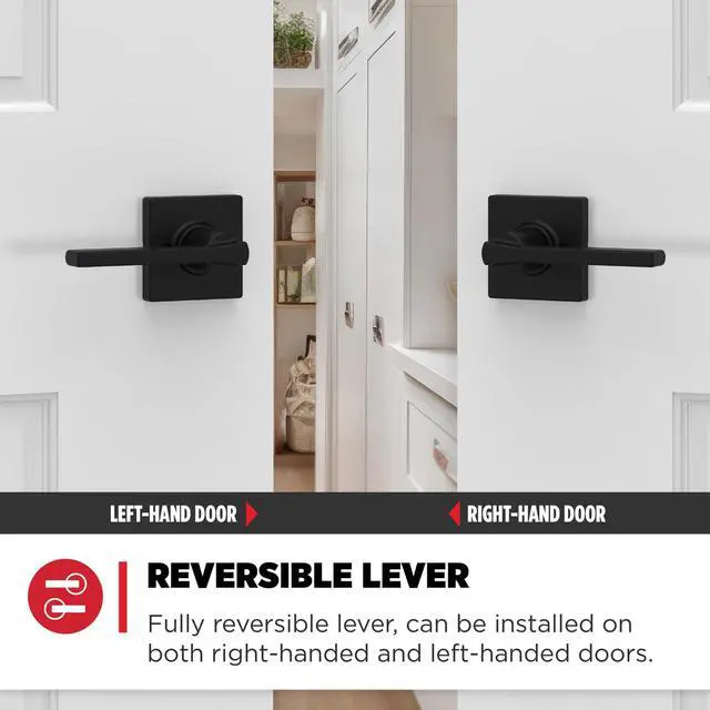 Alt view image 4 of 7 - Casey Dummy Door Handle, Single Sided Lever for Closets, French Double Doors, and Pantry, Matte Black Non-Turning Reversible Interior Push/Pull Lever, with Microban Protection (1 count)