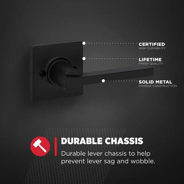 Alt view image 5 of 7 - Casey Dummy Door Handle, Single Sided Lever for Closets, French Double Doors, and Pantry, Matte Black Non-Turning Reversible Interior Push/Pull Lever, with Microban Protection (1 count)