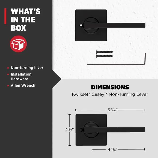 Alt view image 7 of 7 - Casey Dummy Door Handle, Single Sided Lever for Closets, French Double Doors, and Pantry, Matte Black Non-Turning Reversible Interior Push/Pull Lever, with Microban Protection (1 count)