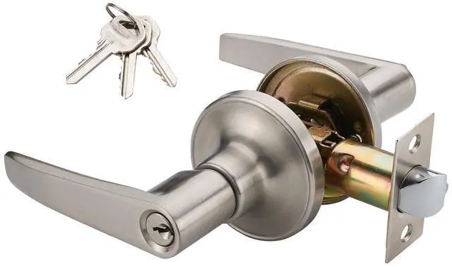 Main image of 1 Pack of Lever Keyed Entry Door Lever Handle Lock, Universal Door Knob Hardware,Nickel Brushed Color (MR802ET)