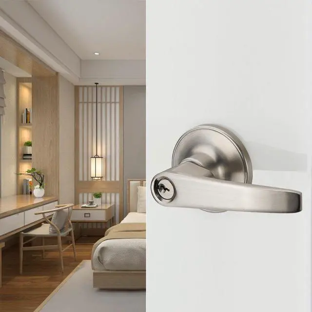 Alt view image 3 of 7 - 1 Pack of Lever Keyed Entry Door Lever Handle Lock, Universal Door Knob Hardware,Nickel Brushed Color (MR802ET)