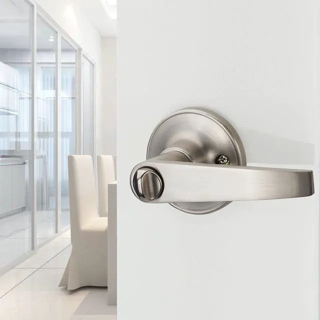 Alt view image 4 of 7 - 1 Pack of Lever Keyed Entry Door Lever Handle Lock, Universal Door Knob Hardware,Nickel Brushed Color (MR802ET)