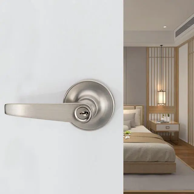 Alt view image 7 of 7 - 1 Pack of Lever Keyed Entry Door Lever Handle Lock, Universal Door Knob Hardware,Nickel Brushed Color (MR802ET)