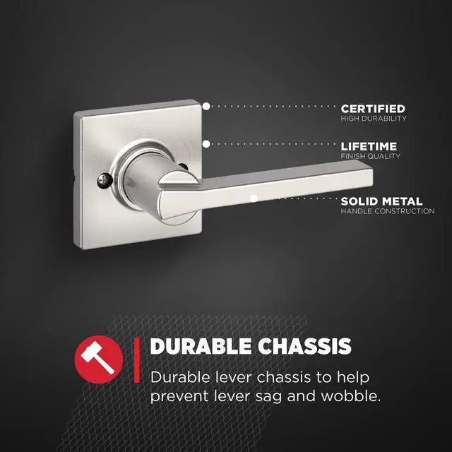Alt view image 5 of 7 - Casey Single Sided Dummy Door Lever, Reversible Non-Turning Push/Pull Handle, for Pantry, Closet, and French Doors, with Microban Protection in Satin Nickel