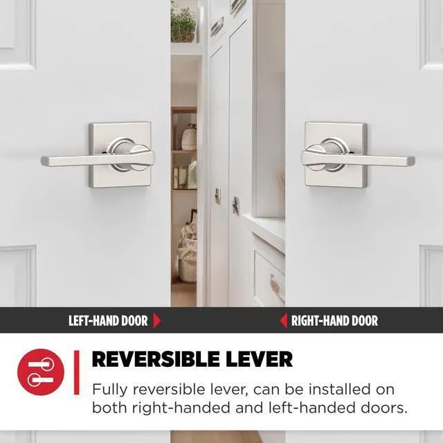 Alt view image 4 of 7 - Casey Single Sided Dummy Door Lever, Reversible Non-Turning Push/Pull Handle, for Pantry, Closet, and French Doors, with Microban Protection in Satin Nickel