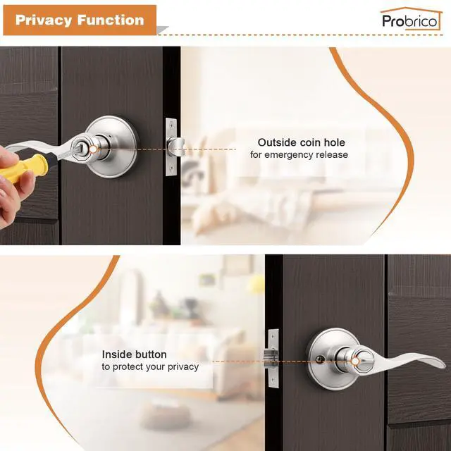 Alt view image 3 of 7 - Door Levers Brushed Nickel Privacy Door Handles Wave Style Keyless Door Handles Bed/Bathroom Interior Door Handles