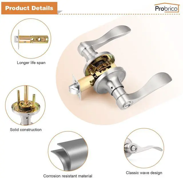 Alt view image 4 of 7 - Door Levers Brushed Nickel Privacy Door Handles Wave Style Keyless Door Handles Bed/Bathroom Interior Door Handles