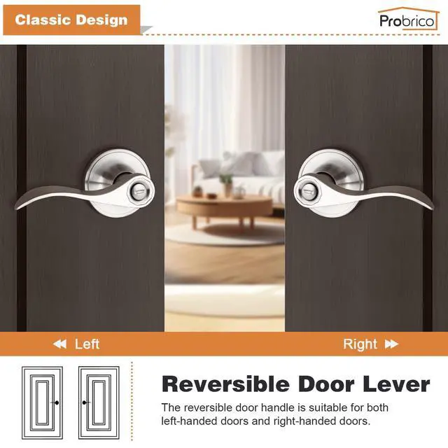 Alt view image 5 of 7 - Door Levers Brushed Nickel Privacy Door Handles Wave Style Keyless Door Handles Bed/Bathroom Interior Door Handles