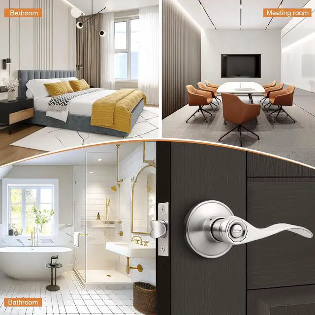 Alt view image 6 of 7 - Door Levers Brushed Nickel Privacy Door Handles Wave Style Keyless Door Handles Bed/Bathroom Interior Door Handles