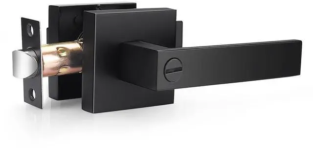 Main image of Black Heavy Duty Interior Door Handle for Bedroom & Bathroom, Keyless Privacy Modern Square Door Lever, 1 Pack, Matte Black Finish