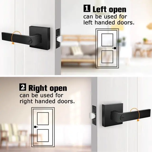 Alt view image 6 of 7 - Black Heavy Duty Interior Door Handle for Bedroom & Bathroom, Keyless Privacy Modern Square Door Lever, 1 Pack, Matte Black Finish