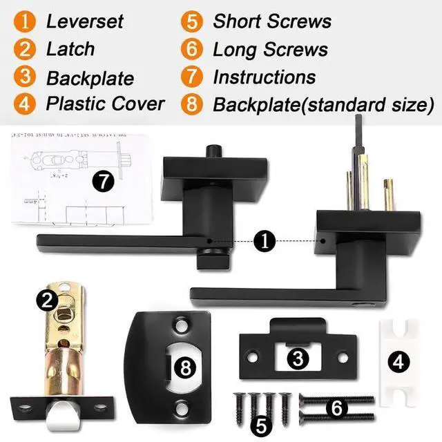 Alt view image 7 of 7 - Black Heavy Duty Interior Door Handle for Bedroom & Bathroom, Keyless Privacy Modern Square Door Lever, 1 Pack, Matte Black Finish