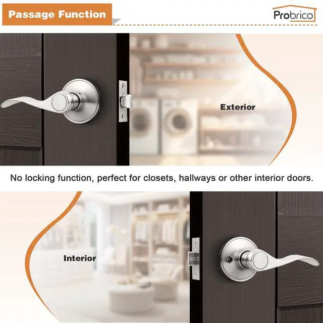 Alt view image 3 of 7 - Door Levers Brushed Nickel Passage Door Handles Wave Style Keyless Door Handles Closet Hallway Interior Door Handles
