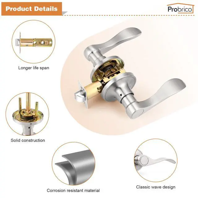 Alt view image 5 of 7 - Door Levers Brushed Nickel Passage Door Handles Wave Style Keyless Door Handles Closet Hallway Interior Door Handles