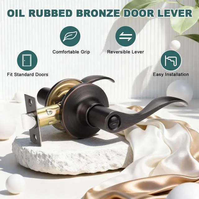 Alt view image 2 of 7 - 1 Pack Privacy Door Handles Interior Oil Rubbed Bronze Door Handles for Bedroom Bathroom Privacy Door Levers Keyless Door Hardware