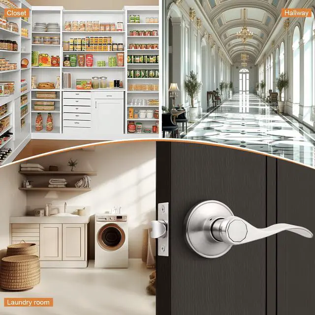 Alt view image 6 of 7 - Door Levers Brushed Nickel Passage Door Handles Wave Style Keyless Door Handles Closet Hallway Interior Door Handles