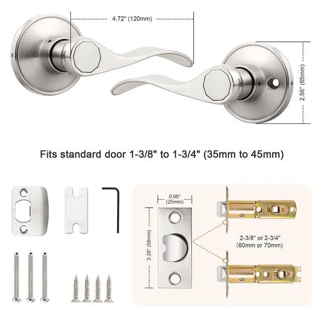 Alt view image 7 of 7 - Door Levers Brushed Nickel Passage Door Handles Wave Style Keyless Door Handles Closet Hallway Interior Door Handles