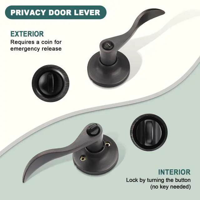 Alt view image 3 of 7 - 1 Pack Privacy Door Handles Interior Oil Rubbed Bronze Door Handles for Bedroom Bathroom Privacy Door Levers Keyless Door Hardware