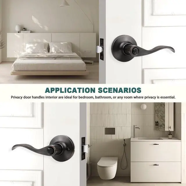 Alt view image 4 of 7 - 1 Pack Privacy Door Handles Interior Oil Rubbed Bronze Door Handles for Bedroom Bathroom Privacy Door Levers Keyless Door Hardware