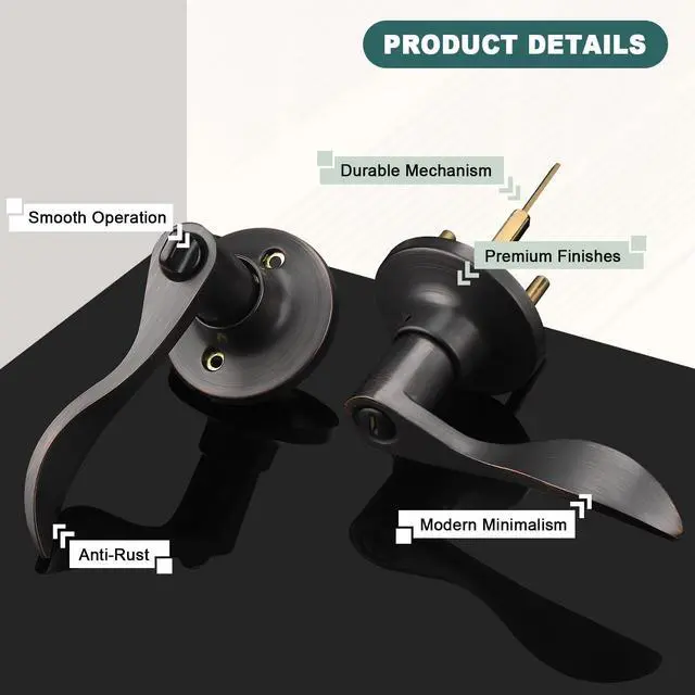 Alt view image 6 of 7 - 1 Pack Privacy Door Handles Interior Oil Rubbed Bronze Door Handles for Bedroom Bathroom Privacy Door Levers Keyless Door Hardware
