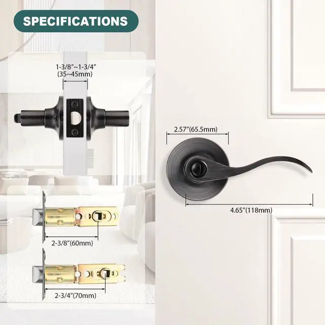 Alt view image 7 of 7 - 1 Pack Privacy Door Handles Interior Oil Rubbed Bronze Door Handles for Bedroom Bathroom Privacy Door Levers Keyless Door Hardware
