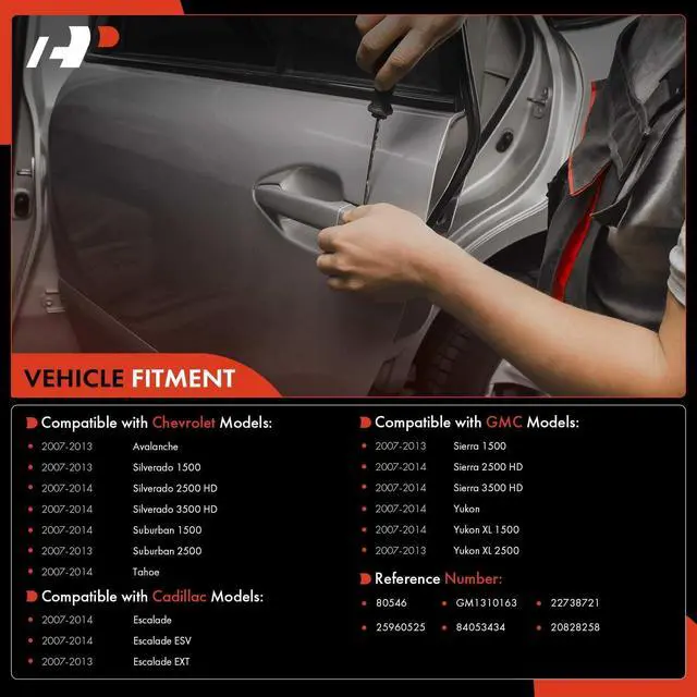 Alt view image 2 of 7 - Front Left Driver Side Exterior Door Handle | Compatible with Chevy, GMC & Cadillac Models - 2007-2014 - Silverado, Sierra, Tahoe, Suburban, Avalanche, Yukon - # 20828258