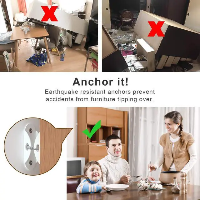 Alt view image 2 of 7 - Furniture Anchors(10 Pack), Furniture Straps for Baby Proofing | Anti Tip Wall Anchor Secure 400 lb, Earthquake Straps for Dressers, Cabinets & Bookcases, Child & Pet Safety, White