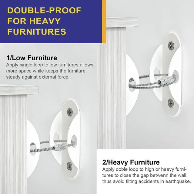 Alt view image 7 of 7 - Furniture Anchors(10 Pack), Furniture Straps for Baby Proofing | Anti Tip Wall Anchor Secure 400 lb, Earthquake Straps for Dressers, Cabinets & Bookcases, Child & Pet Safety, White