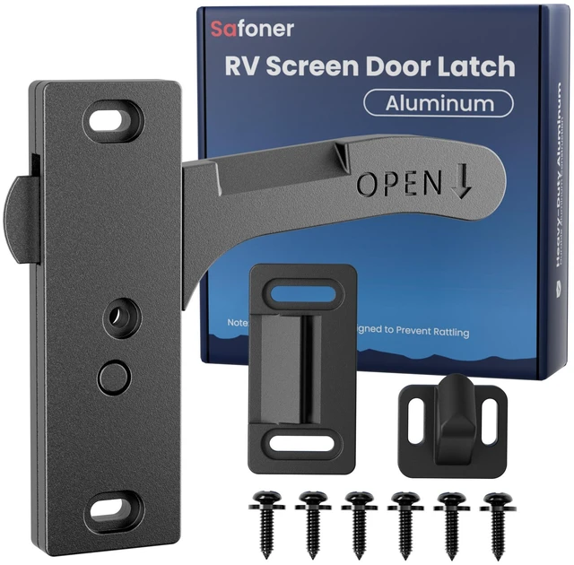 Main image of Aluminum RV Screen Door Latch Right Handle Replacement Accessories | Aluminum Right Handle, Replaces Fragile Plastic Latch, Complete Durable Latch Kit, Travel Trailer Interior Parts& Accessories