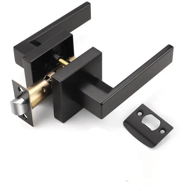 Main image of Matte Black Heavy Duty Interior Door Handle Closet Doorknob, Square Classic Passage Knob Hall and Pantry Door Handle, Left or Right Handing Levers