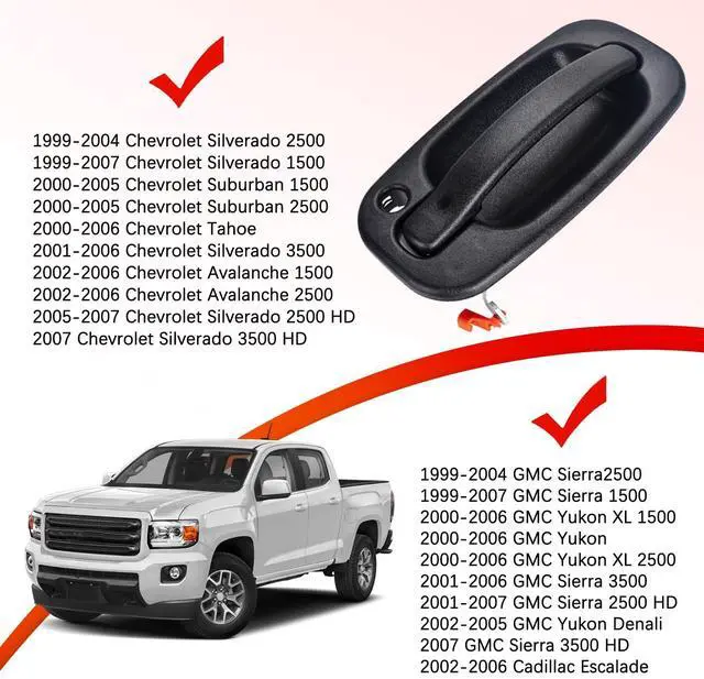 Alt view image 5 of 7 - Exterior Outside Door Handle Front Left Driver Side for 1999-2007 Chevy Silverado, Tahoe, Suburban, Avalanche, GMC Sierra, Yukon Denali, Cadillac Escalade 77261 15034985