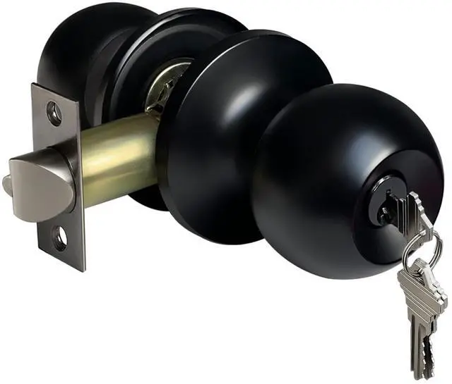 Main image of Keyed Entry Door Knob, Heavy Duty Entrance Door Lock, Matte Black | Easy Installation, Universal design, Reversible Knob, Adjustable Latch