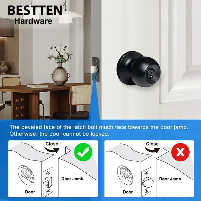 Alt view image 6 of 7 - Keyed Entry Door Knob, Heavy Duty Entrance Door Lock, Matte Black | Easy Installation, Universal design, Reversible Knob, Adjustable Latch
